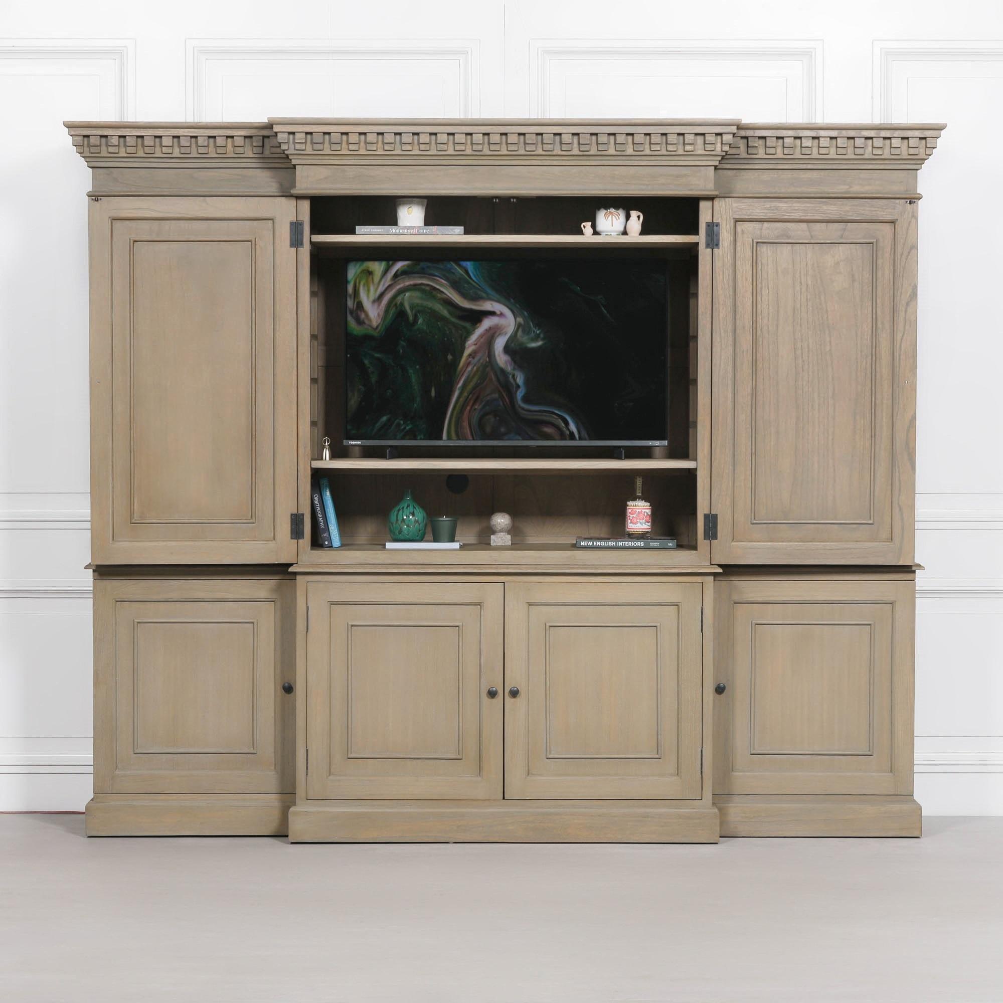 Triple Breakfront Large TV Cabinet - Wood