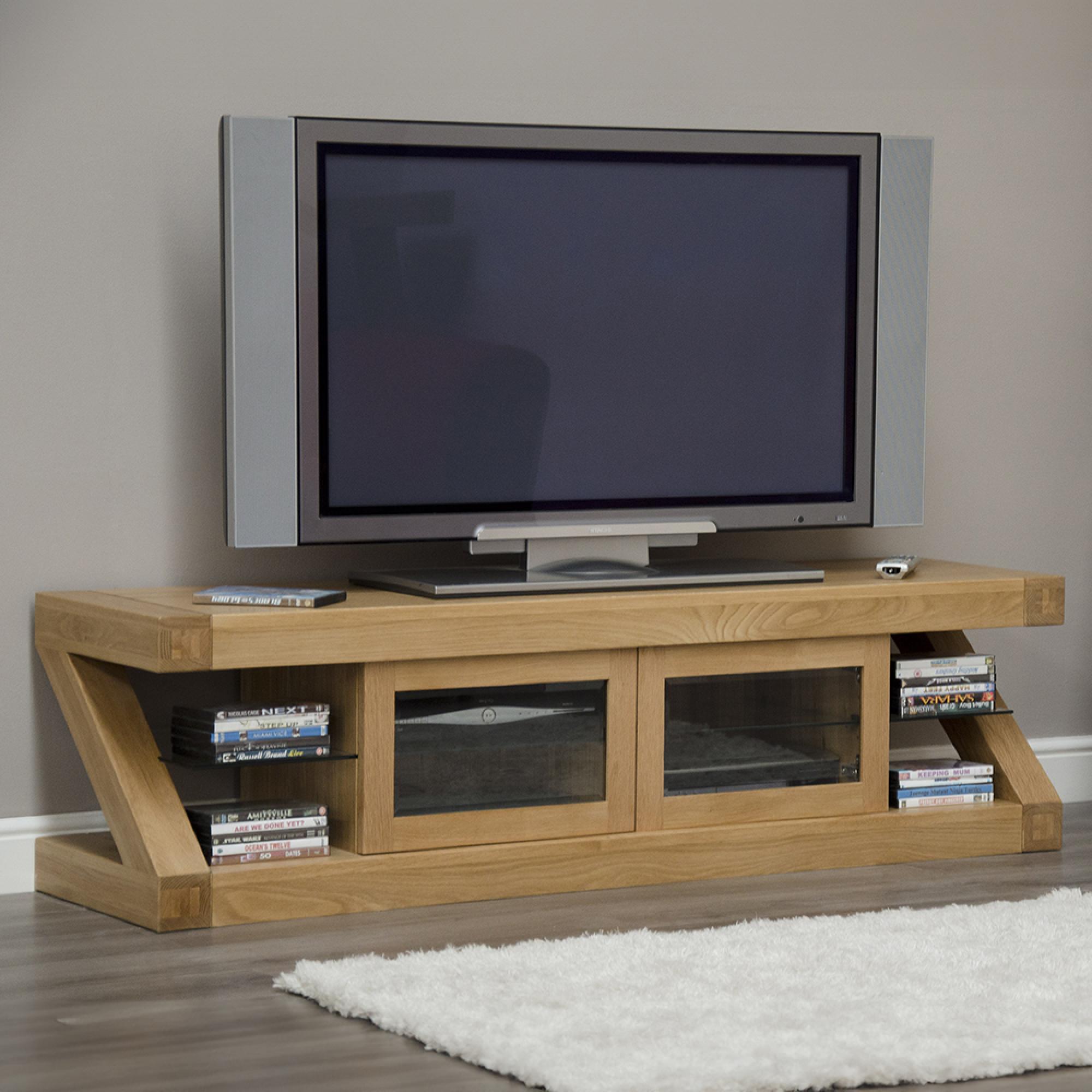 Z Designer Plasma TV Unit - Oak and Glass