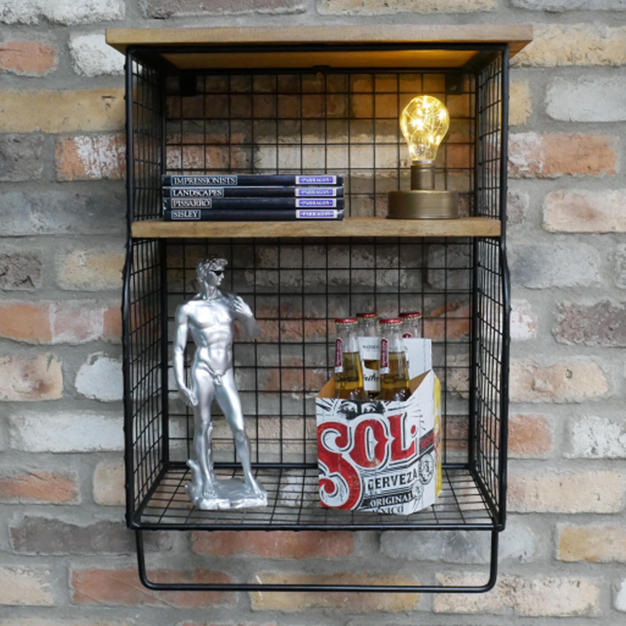 Industrial Wall Unit - Small - Black - Mango Wood and Metal