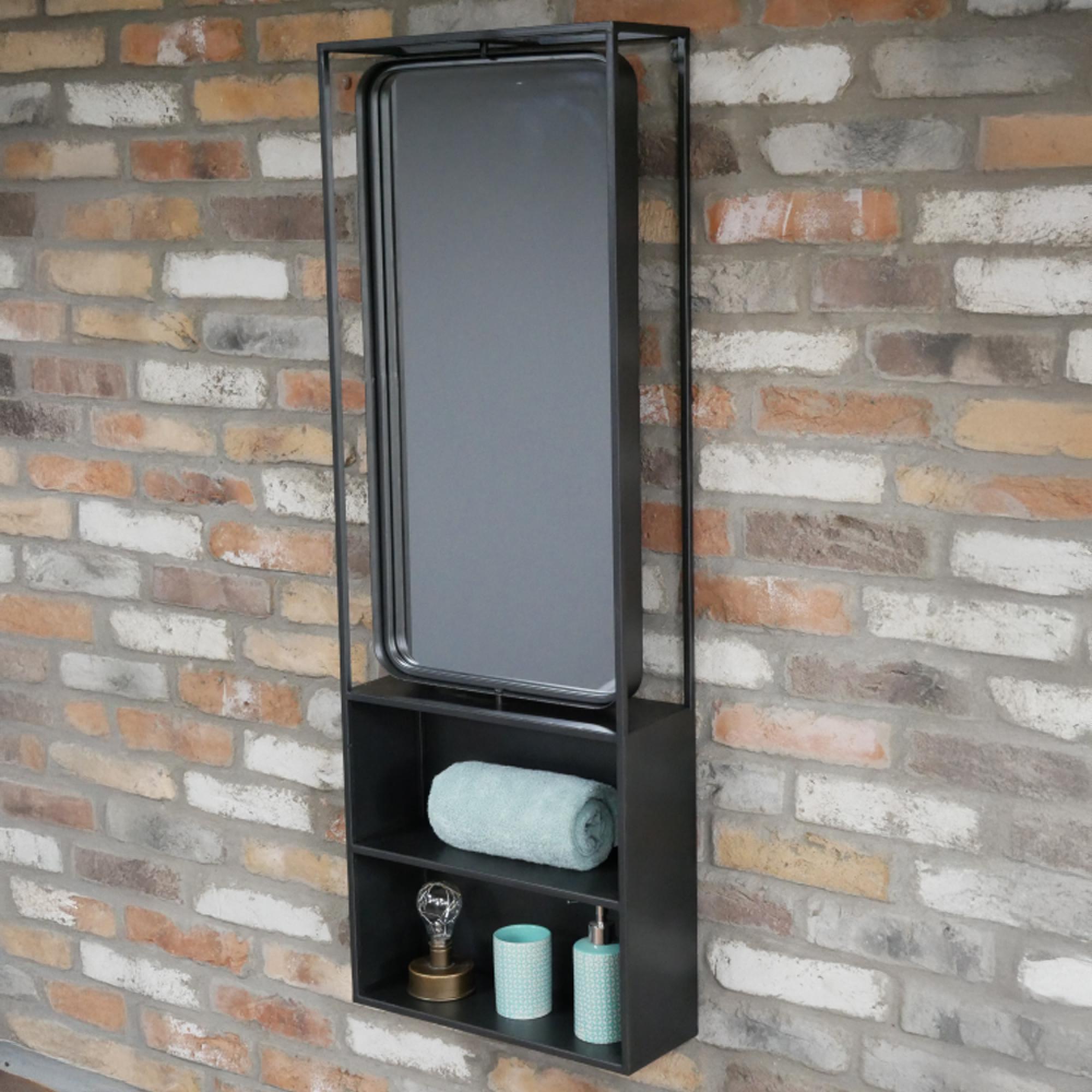 Industrial Wall Unit - with Mirror - Tall - Black - Metal
