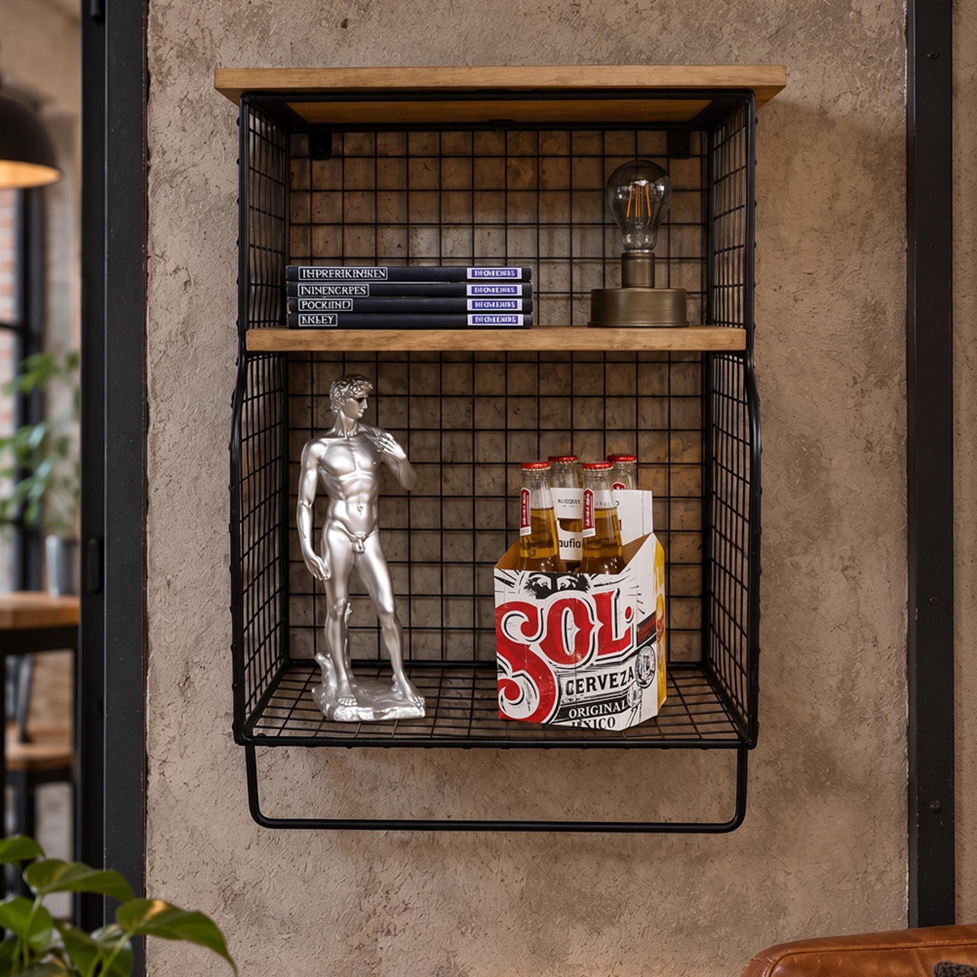 Industrial Wall Unit - Small - Black - Mango Wood and Metal