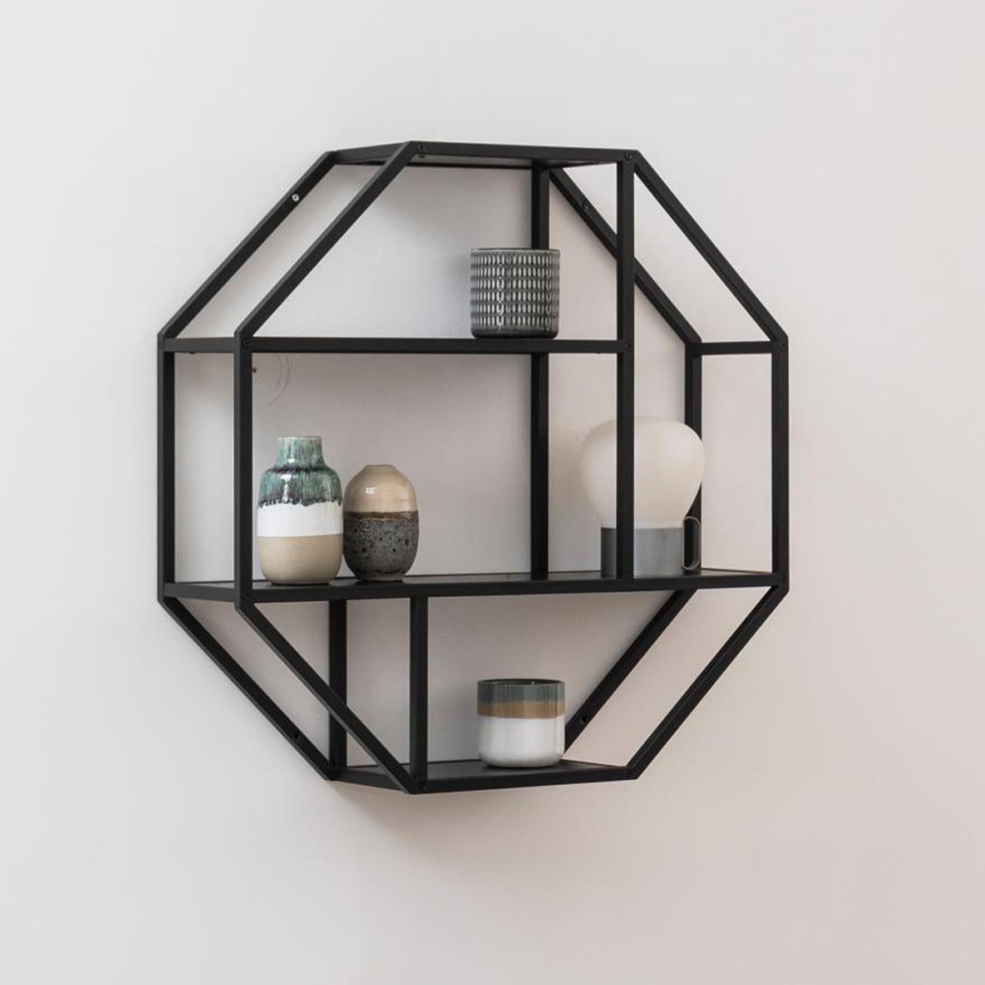 Seaford Wall Rack - Octagonal - Black Melamine and Metal