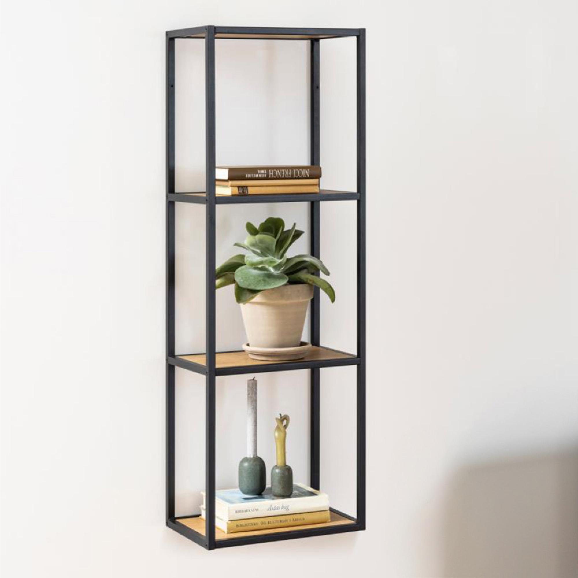 Seaford Wall Shelf - Narrow - Oak and Black Metal