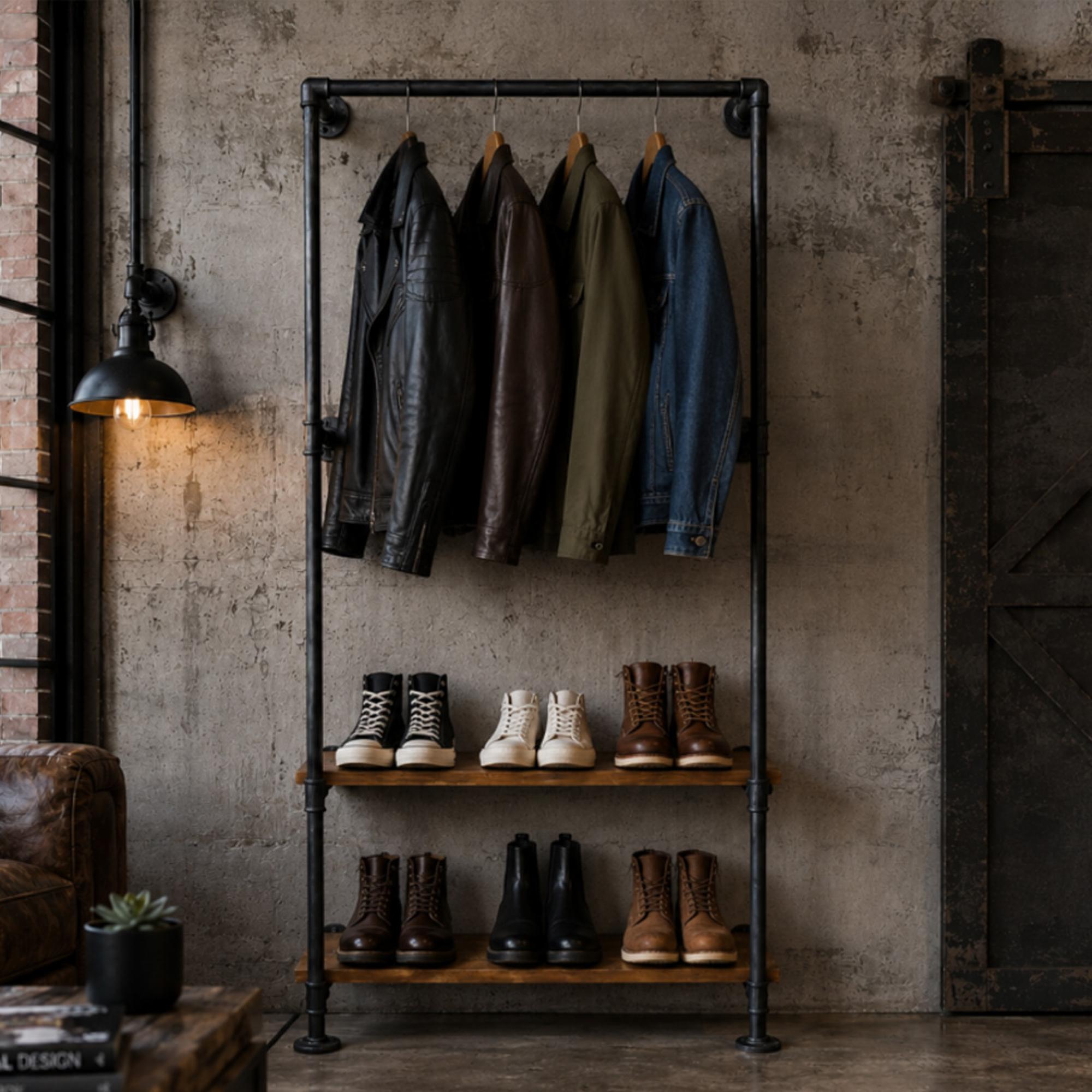 Shelving Stand - Metal Pipe - Wood - Industrial Style