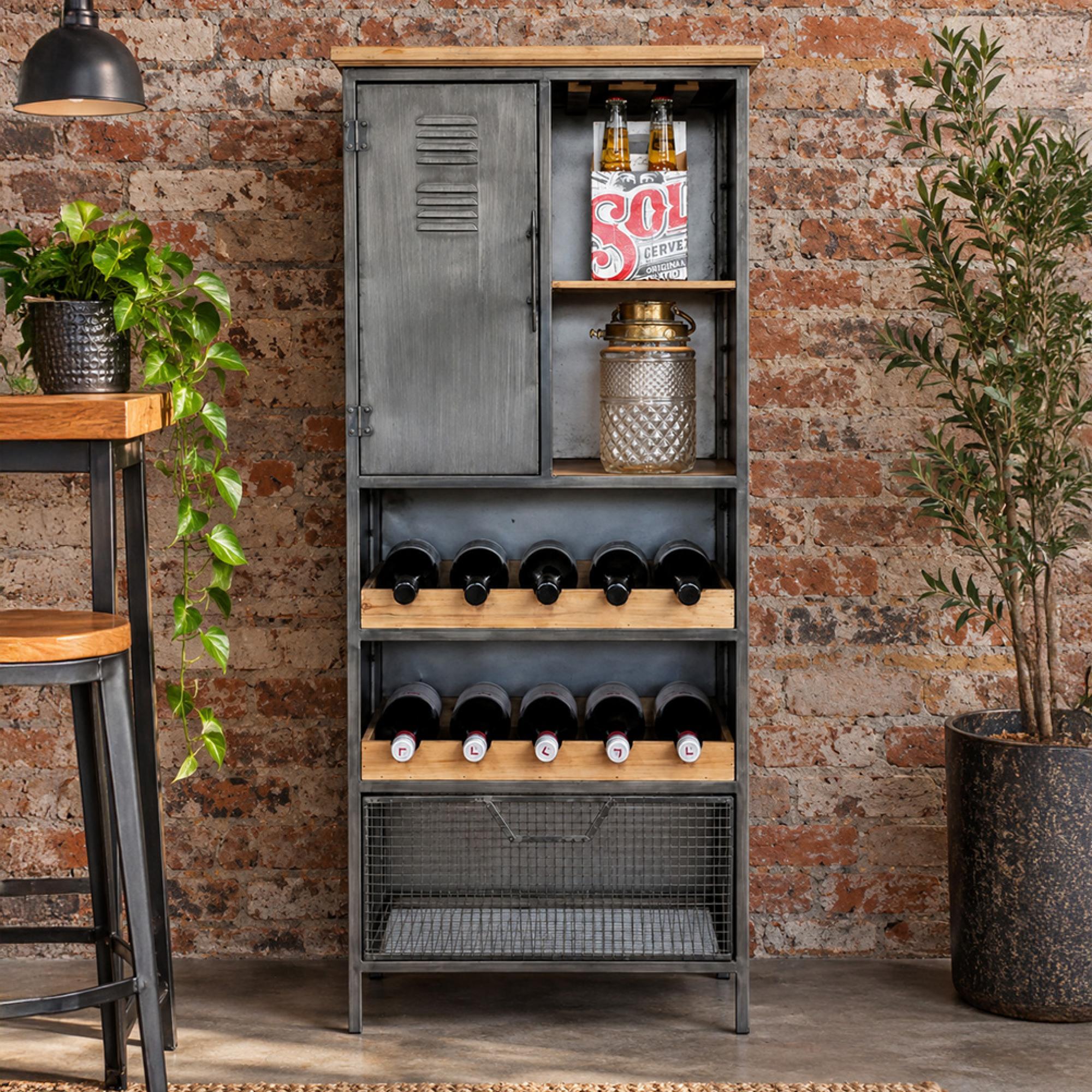 Wine Cabinet - Fir Wood and Metal