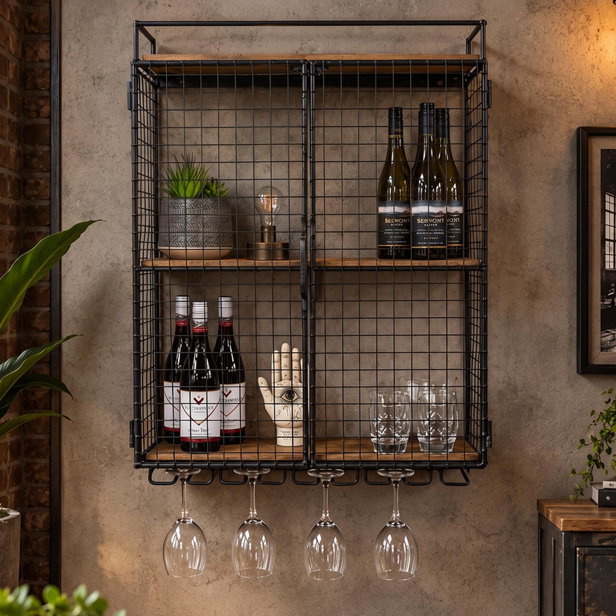 Wine Wall Unit - Black - Metal