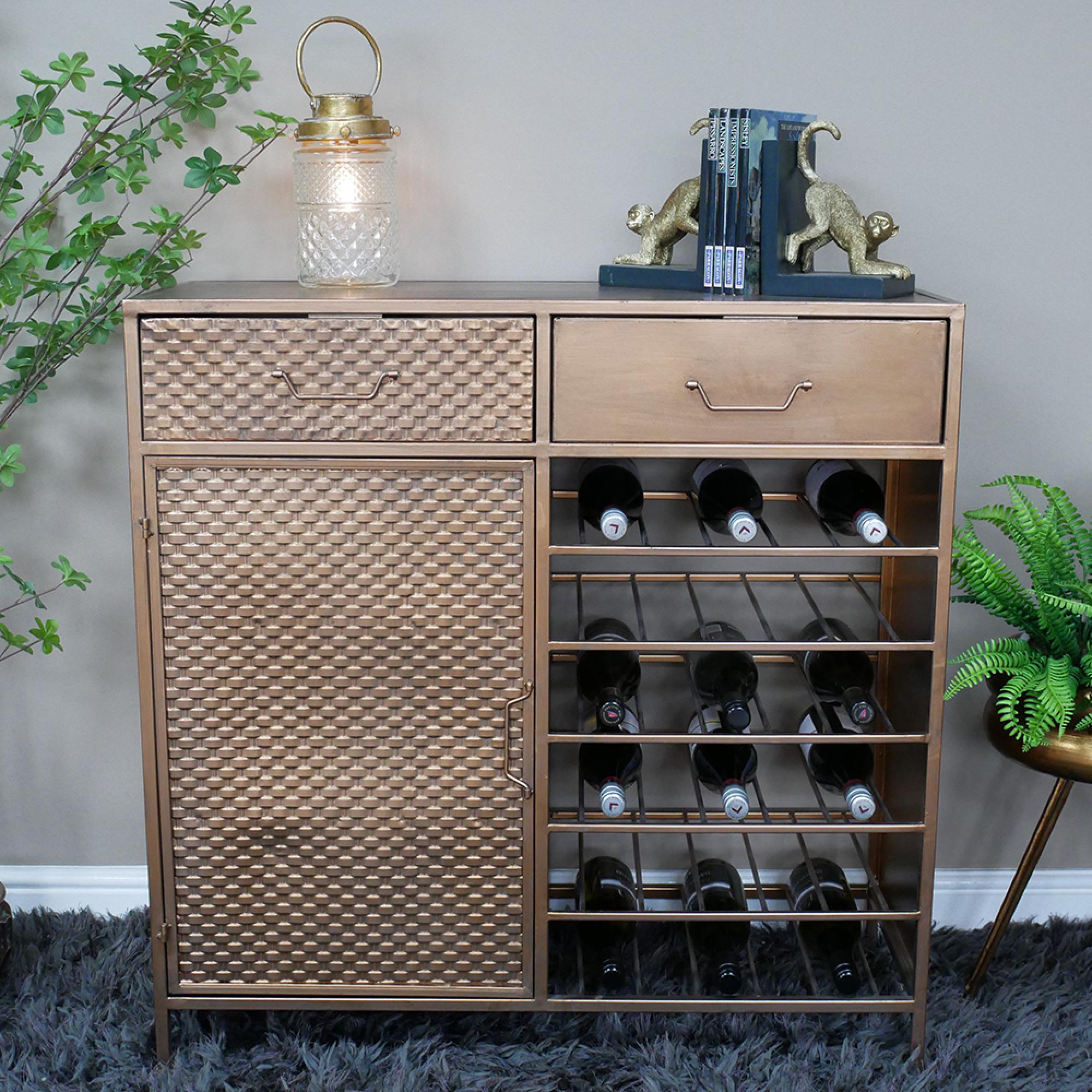 Bar Cabinet - Copper Metal - 1 Door - 2 Drawer