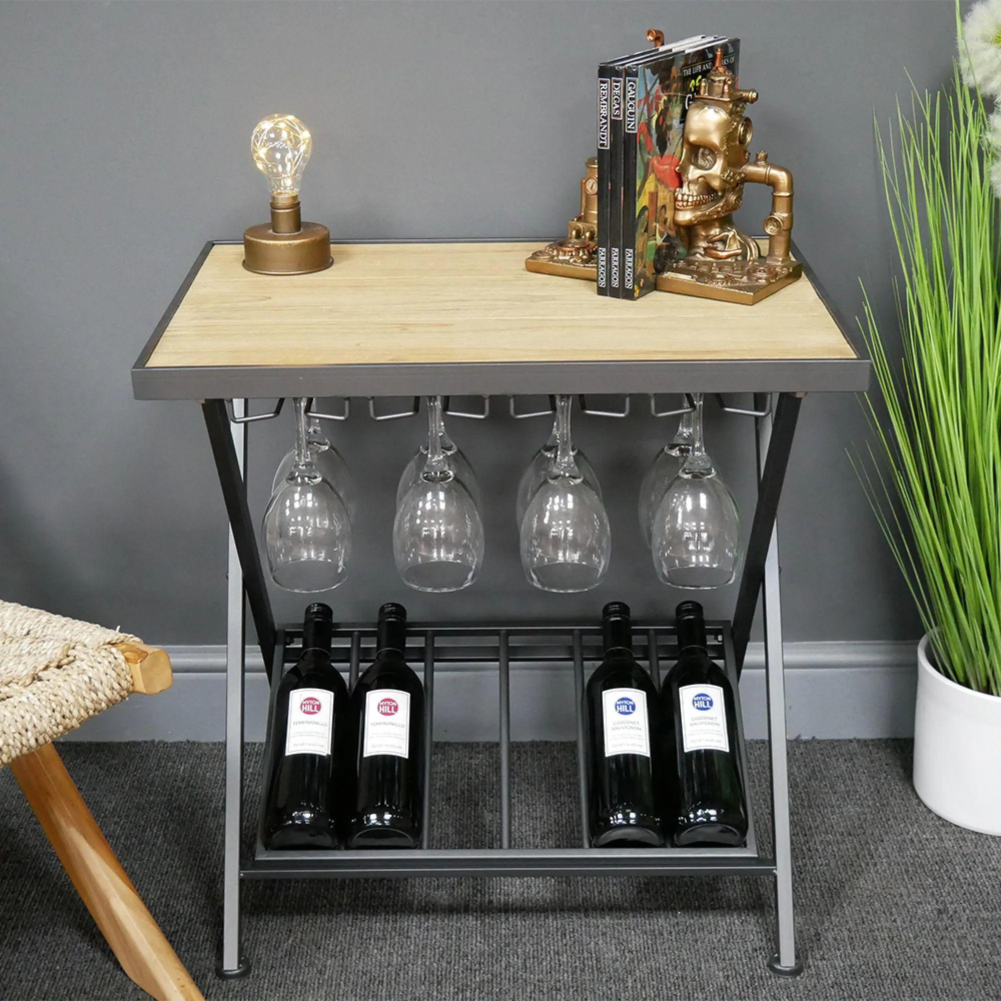 Wine Side Table - Fir Wood and Metal