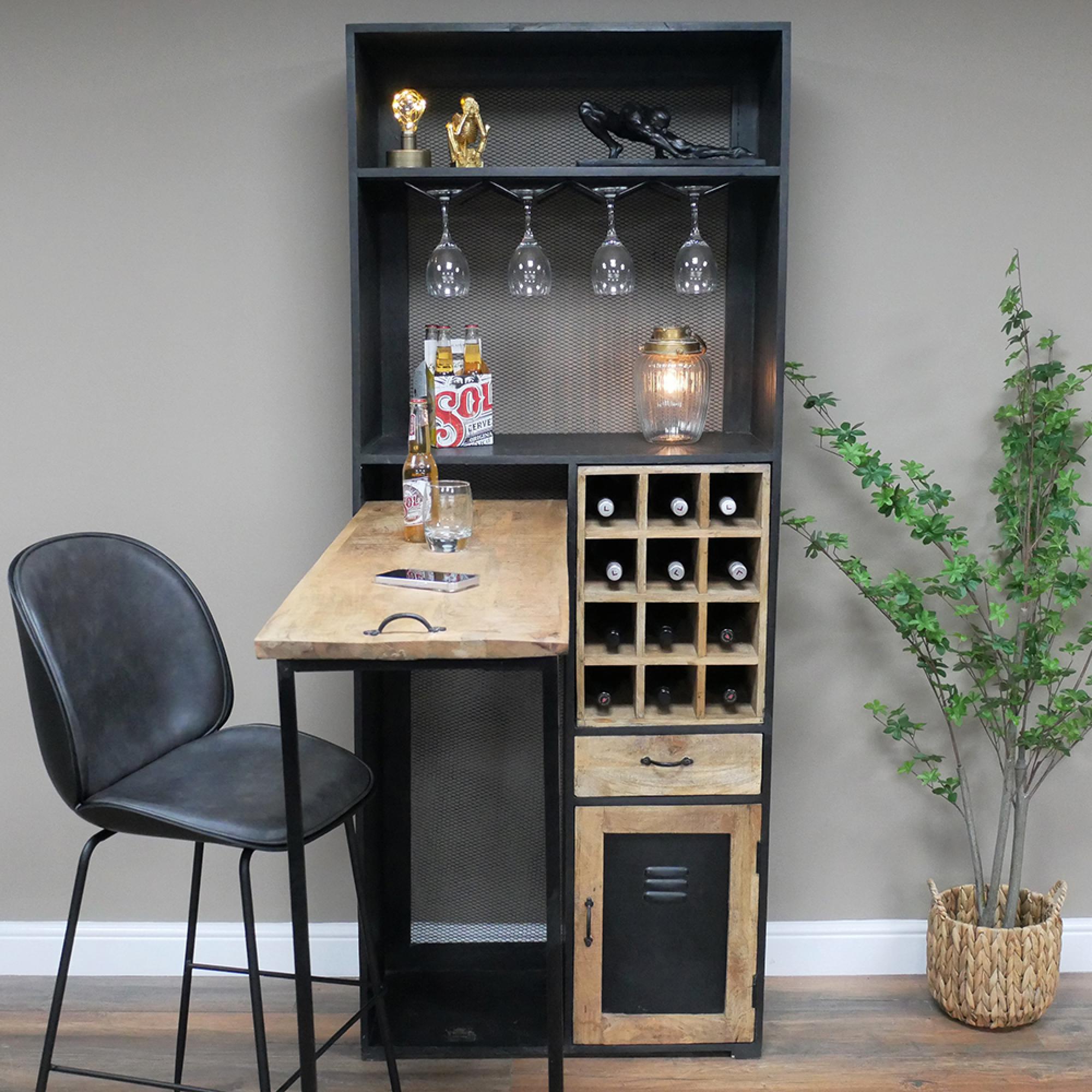 Bar Cabinet - Mango Wood and Black Metal - Large
