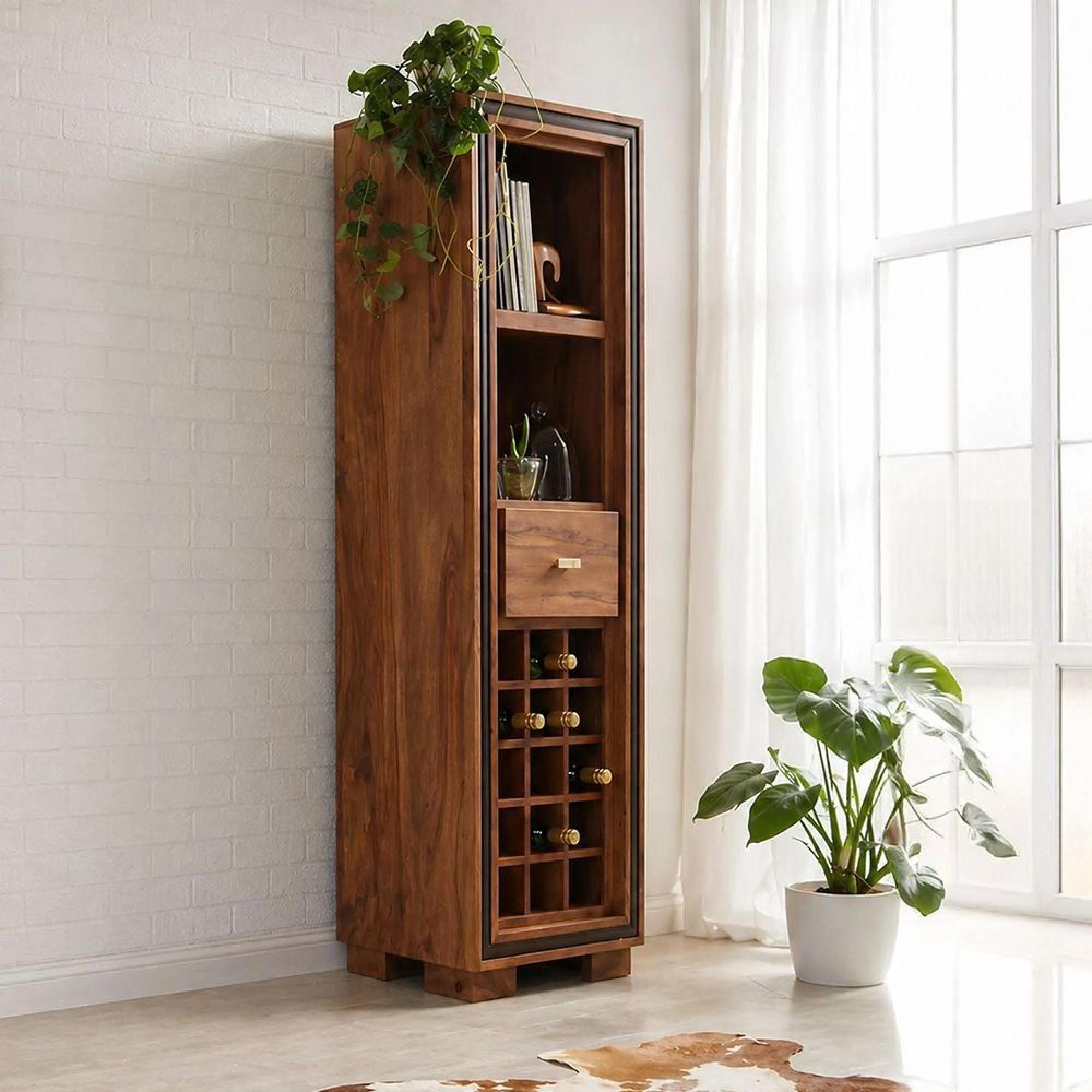Jodhpur Wine Rack - 1 Drawer - Tall - with Wine Rack - Solid Sheesham Wood