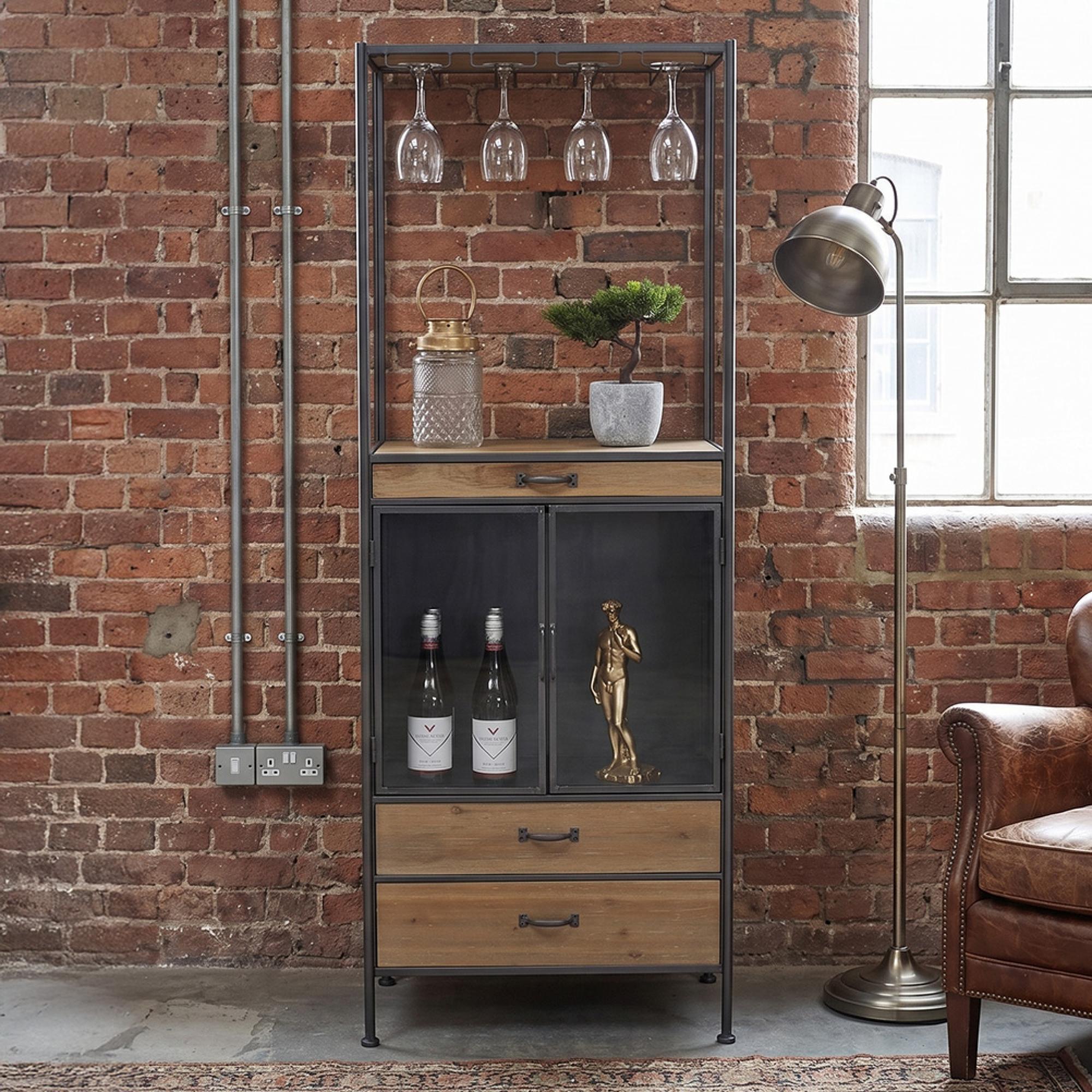 Wood and Metal 2 Door 2 Drawer Wine Cabinet