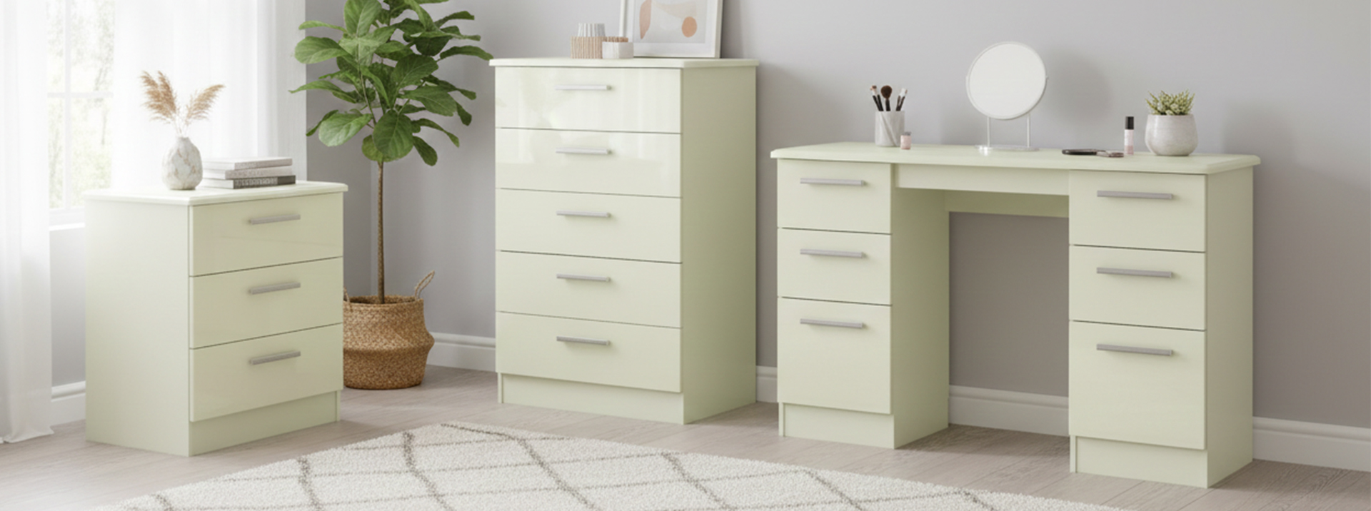 Cream High Gloss Bedroom Furniture | From £160 | CFS UK